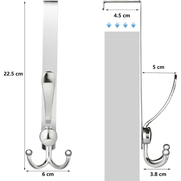 Dörrkrokar, 2-pack, borrfritt rostfritt stål, lämpliga för sovrum, badrum och kök (4,5 cm breda, silver).