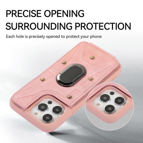 Kompatibel med iPhone 14 Pro Max Armor Ring Plånboks Baksida Skal - WELLNGS Pink