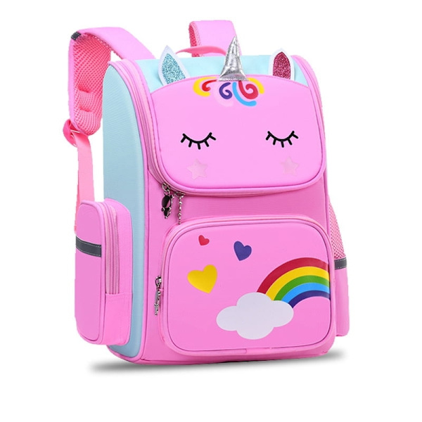Ryggsäck för lågstadiet med enhörning 3D tecknad skolväska barn ny barnryggsäck flicka pojke söt regnbåge Mochila Escolar-WELLNGS pinks