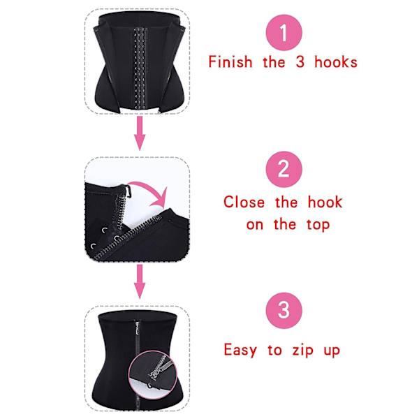 3 Clip&1 Zip 6 Stålbenet Taljetræner Korset Sport Træning Body Shaper Mavekontrol-WELLNGS black L