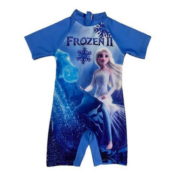 Frozen Flickor Barn Badkläder Kortärmad Cartoon Badkläder Badkläder-WELLNGS Blue 4-5 Years