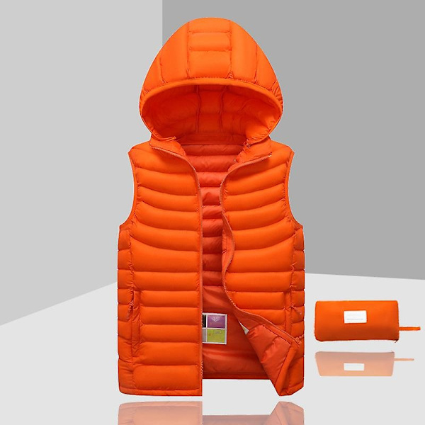 Dunjakke for menn, ermeløs, avtakbar hette, vinter, lett, ensfarget - WELLNGS Orange XL