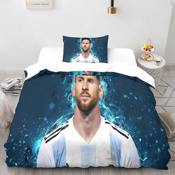 2 stk. Messi dynebetræk sæt 3D sengetøj quilt Lionel dynebetræk, ultra blød mikrofiber med lynlås lukning pudebetræk Single-WELLNGS Single135x200cm