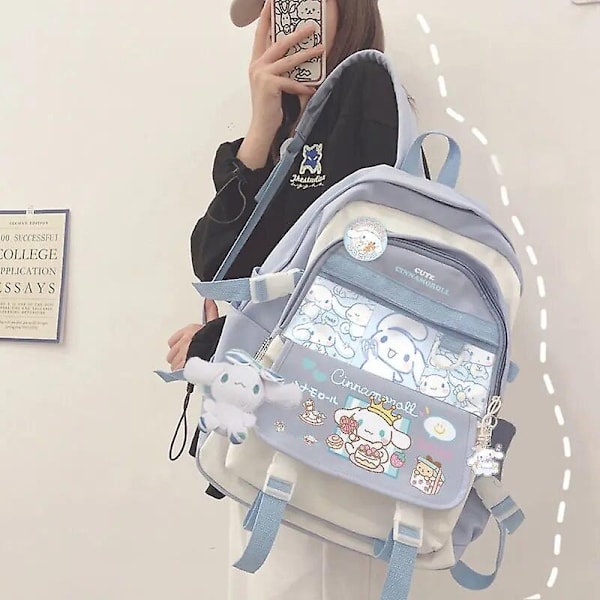 Anime Sanrio Plyschleksak Cinnamoroll Ryggsäck Barn Flicka Pojke Svart Blå Skolväska Kawaii Student Skolväska Dator Stor Present Ryggsäckar-WELLNGS C