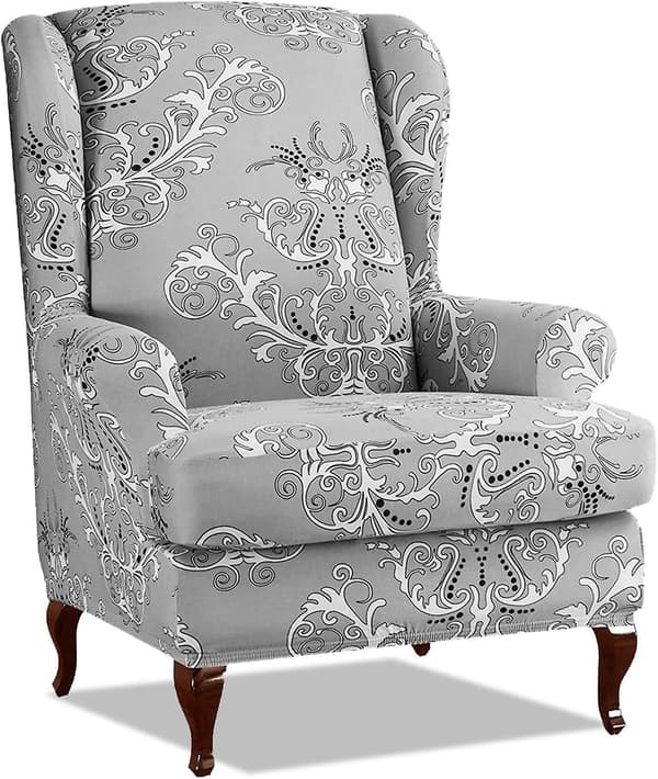 Wingback Lenestol Trekksett Med 2 Sofatrekk Stretch Lenestoltrekk Elastisk Lenestol Beskyttelse for Stol Grå-WELLNGS