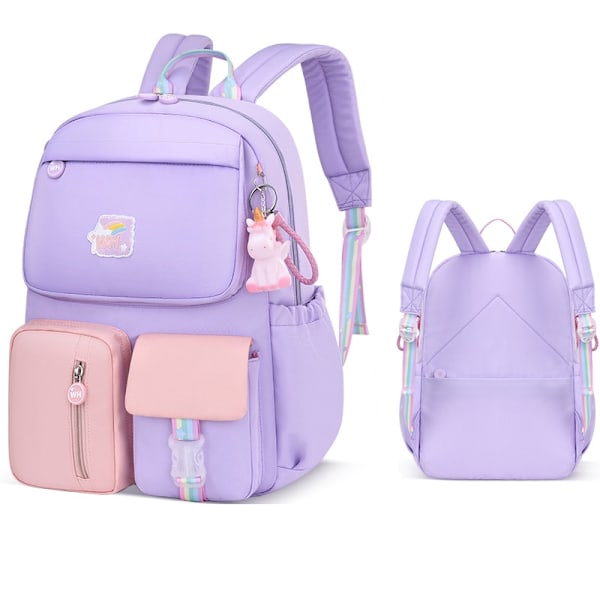 Lasten koululaukku söpö kaunis vedenpitävä reppu violetti violetti-WELLNGS Purple L