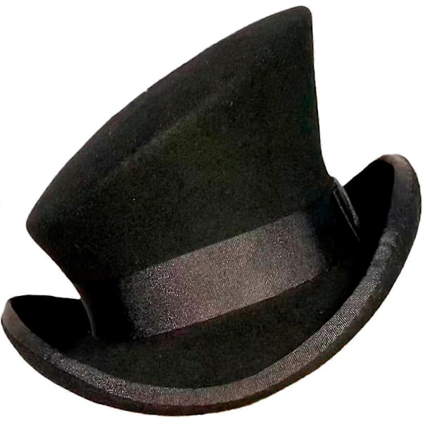 Epäsymmetrinen silinterihattu, villahattu, naisten, miesten, unisex-hattu, steampunk-hattu, silinterihattu, muoti, nauhakoristeinen hattu, päänsuoja miehille - WELLNGS Black