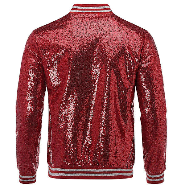 Allthemen Herre Sequin Casual Zipper Fest Bomber Jakke-WELLNGS Red L