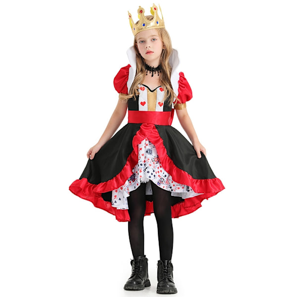 Barn & Vuxen Hjärtans Drottning Alice i Underlandet Kostym Poker Drottning Rollspel Halloween Maskerad Kostym Sexig Klänning med Diadem XL-WELLNGS XL B-501(With Headwear)