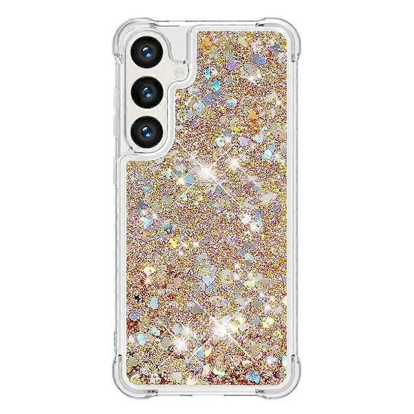 YB Quicksand Series-1 Kompatibel med Samsung Galaxy S24+ Skal Flytande Flytande Paljetter TPU-skydd - WELLNGS Gold Hearts