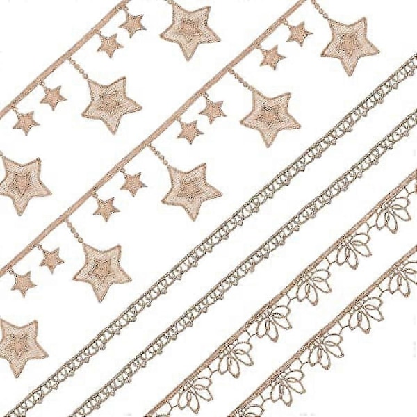 12 Yards 3 Styles Gold Embroidery Lace Ribbon Trim Filigree with Star Flower Pattern Edging Trimmings Fabric Sewing-WELLNGS