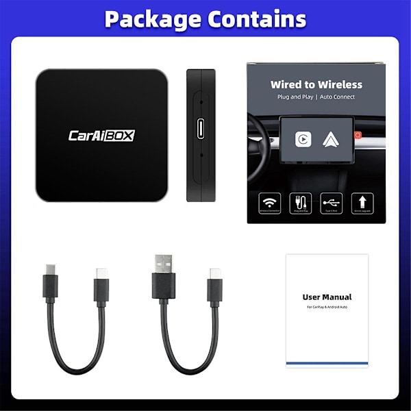 Car AI BOX 2-i-1 trådlös Android Auto Carplay-adapter Smart Car AI Box Car Wired CarPlay till Wirel-WELLNGS