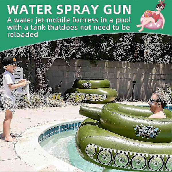 Uppblåsbar tank för pool med vattenpistol, uppblåsbar tankpoolsprayring, uppblåsbar leksak med handpump - WELLNGS