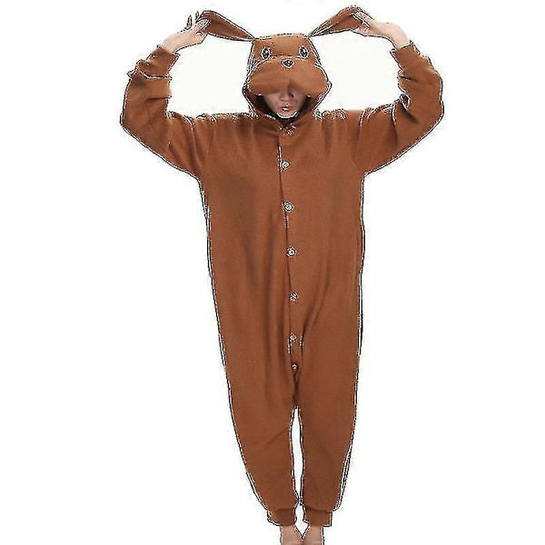 Teddy Dog Onesie -pyjama, fleece, ruskea, miehille, Halloween-asu, eläinpyjama, aikuisille, pyjama, yhden kappaleen pyjama, cosplay - WELLNGS XL