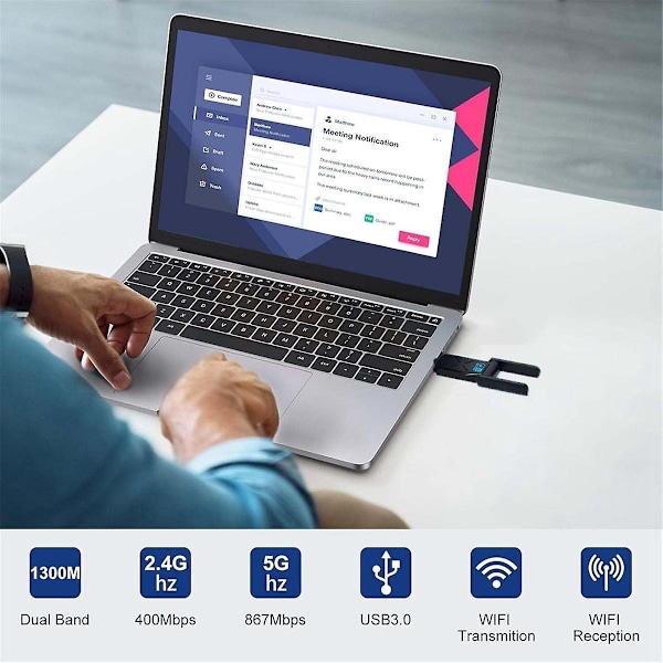 Trådløs USB WiFi-adapter for stasjonær PC, 1300 Mbps WiFi-nettverksadapter 2,4G/5GHz, trådløs adapter-WELLNGS