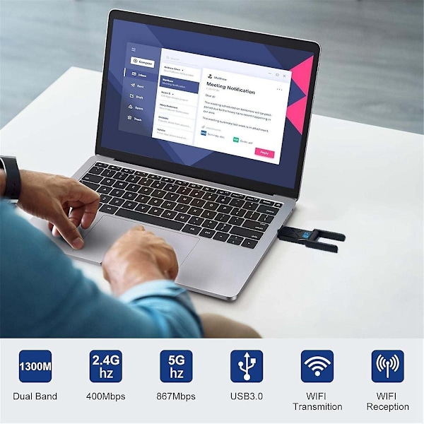 Trådløs USB WiFi-adapter til stationær pc, 1300 Mbps WiFi-netværksadapter 2,4G/5GHz, trådløs adapter-WELLNGS