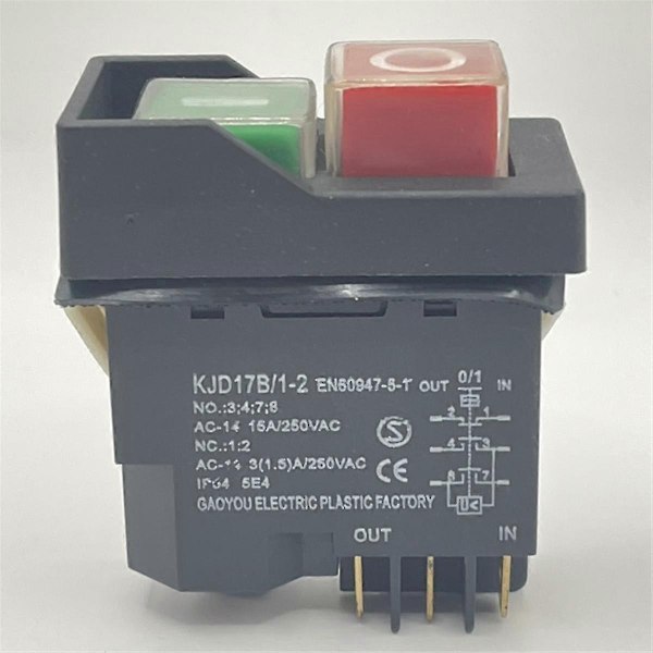 KJD17 6 Pins Elektromagnetisk Start Trykknappbrytere 15A220V IP55 Vanntett Utstyrs Sikkerhetsbryter-WELLNGS