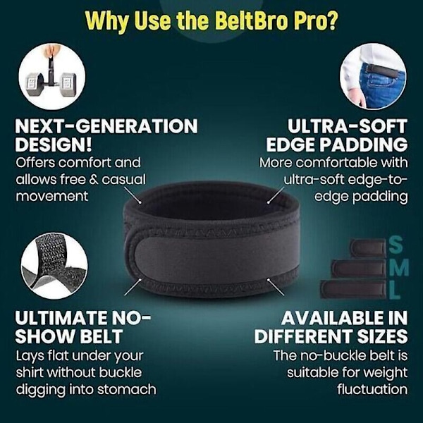 BeltBro Titan Elastisk Belte Uten Spenne for Menn - Passer 1,5 Tommers Belteløkker, Komfort-WELLNGS Black S