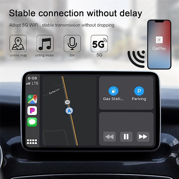 Trådlös CarPlay-adapter, kabelansluten till trådlös CarPlay-dongel för Wifi-uppdatering online, trådlös CarPlay A-WELLNGS