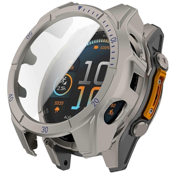 Kompatibel med Garmin Fenix 8 51mm Klockfodral PC Ram Skydd med Härdat Glas Skärmskydd-WELLNGS Titanium Steel Blue