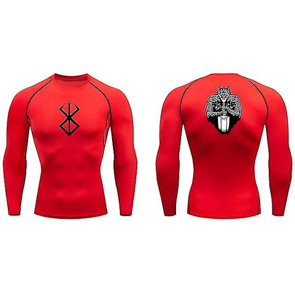 Kompressionströja med lång ärm för män, Anime Berserk Guts Sport, snabbtorkande T-shirts, atletiska gymtights, undertröjor, toppar, T-shirt för män - WELLNGS jinCX01 Red2 XXXL