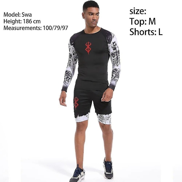 Herre Kompresjon T-skjorte Lang Ermet Anime Berserk Guts Sport Hurtigtørkende T-skjorter Athletic Gym Tett Undershirts Topper Tee Male-WELLNGS jinDX01 Red1 S