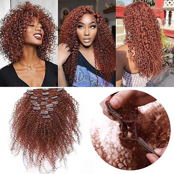 8 kpl Afro Curly Clip In -hiustenpidennykset ihmishiukset Brasilialaiset hiukset - WELLNGS vividauburn 08inch