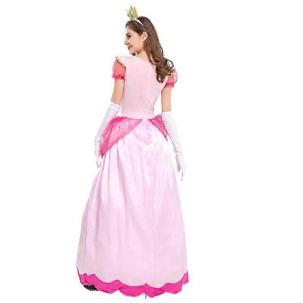 Kvinnors Super Mario Peach Cosplay Kostym Rosa Prinsessklänning + Handskar + Huvudbonad Set Karneval Party Set - WELLNGS Pink S