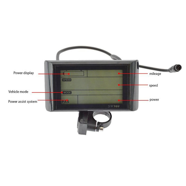 24V-48V SW900 Stor LCD-skärm LCD-displaymätare Controller för elektrisk cykel E-cykel Hastighetskontroll Display Cykel-WELLNGS