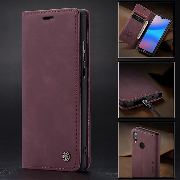 for Huawei P20 Lite Caseme 013 Serie Simpel Kort Version Komfortabel Læder Etui Rød-WELLNGS Red