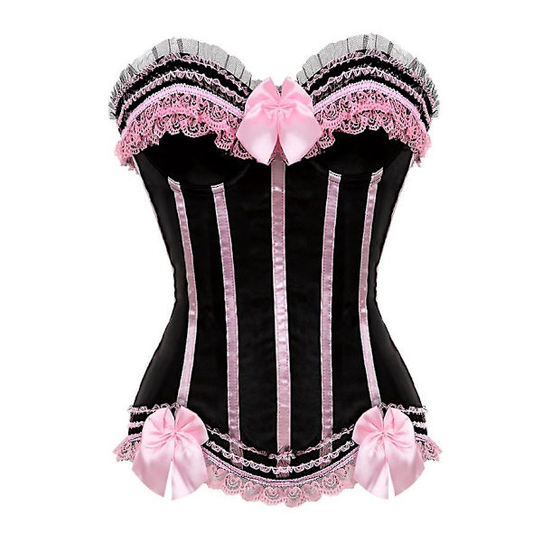 Seksikäs satiininen pitsillä koristeltu korsetti, yläosa, burlesque-korsetti, vartalonmuotoilija, alusvaatteet, showtyttö, juhla-asu, pluskoko - WELLNGS 8068 Pink XL