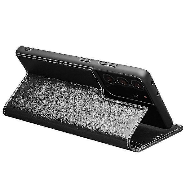QIALINO Ekte Skinn Telefondeksel Kompatibelt med Samsung Galaxy S21 Ultra 5G Stativ Lommebok Folio Flip Case P20250110223-WELLNGS Black