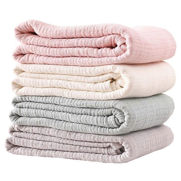 100% Bomuld Muslin Tæppe til Voksne 6-Lags Åndbart Muslin Tæppe Letvægts Sengetæppe Blødt Bomuldstæppe Alle Sæsoner-WELLNGS pink A 150x200cm