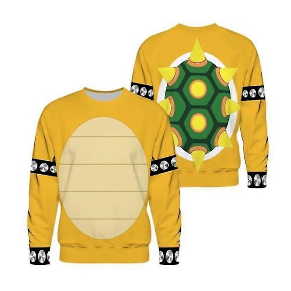 Cartoon Bowser 3D-print Oversized Dame/Herre Hettegenser Y2k Streetwear Hip Hop Pullover Hettejakke Cosplay Kostyme-WELLNGS o-neck hoodie 4XL