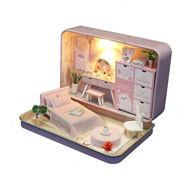 Boxteater Mini Dockhus Prefabricerat Miniatyr DIY Dockhus Kit Möbelfodral leksaker för Barn Födelsedagspresenter-WELLNGS S932