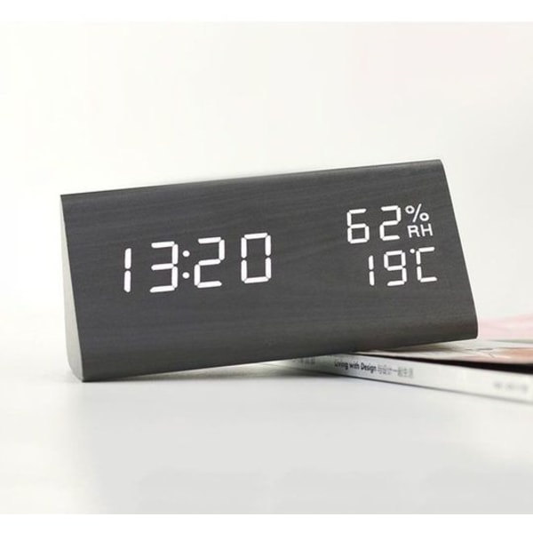 Digital väckarklocka, bordklocka med natt LED datum röststyrning klocka trä