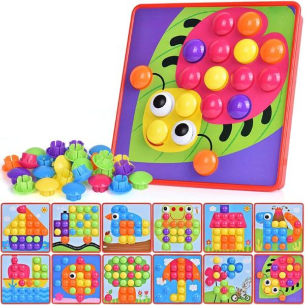 Mosaikplugg-in-spel för barn, plugg-in-mosaik med 45 plugg-in-pärlor och 12 färgglada spår