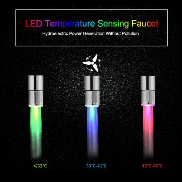 Farverig LED vandhane med 3 skiftende farver Vandtemperatur sensor Temperaturkontrol Vandspray hane til køkken og badeværelser