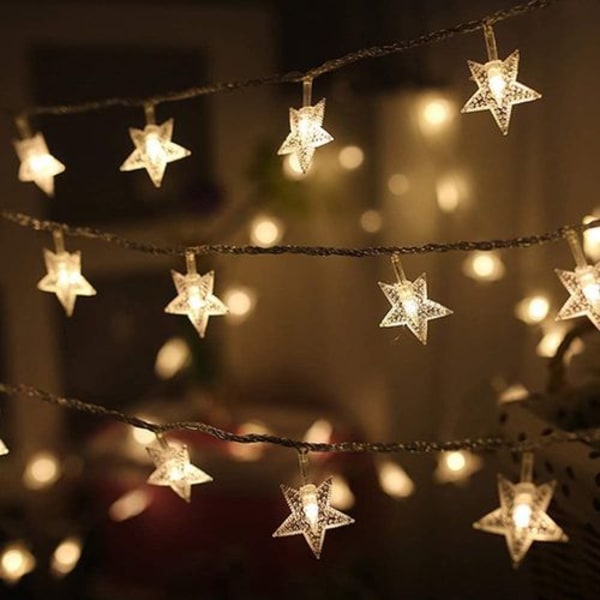Ljusslinga LED ljusslinga stjärnor batteri 6M 40LED stjärnor varmvit