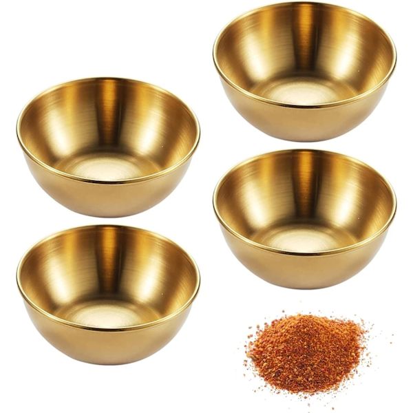 4 stk. rustfrie stålskåle til saucer, krydderier, runde krydderiskåle, sushi-dyppeskåle, mini-appetitanretningsskåle