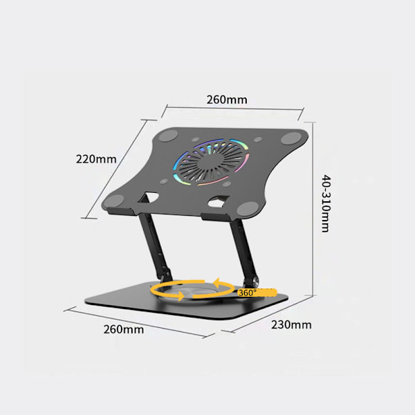 Laptopstativ i aluminiumlegering: lyftbar, hopfällbar, roterbar och värmeavledande Type A