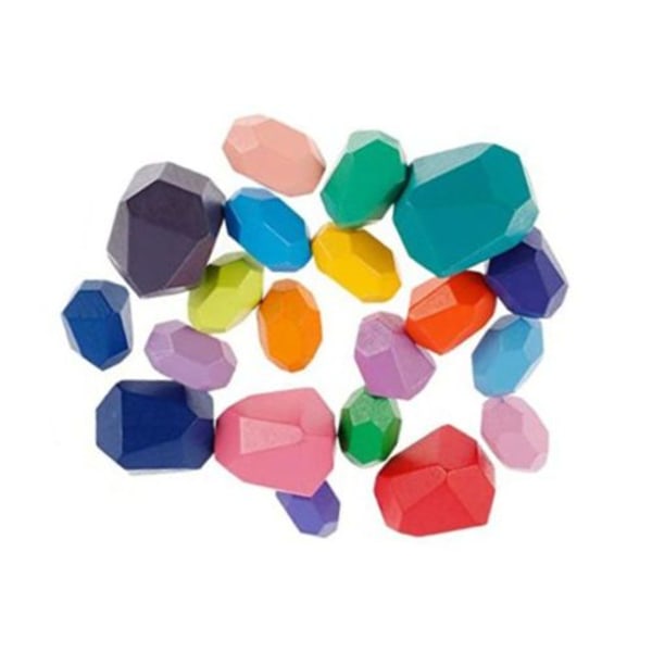 Balanserande stenar staplingsleksak i trä, 20 delar Montessori träleksak färgad