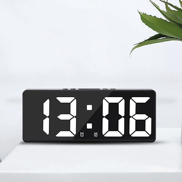 Stor intelligent digital vægklokke APP-styring med snooze-funktion - sort skal og hvidt lys