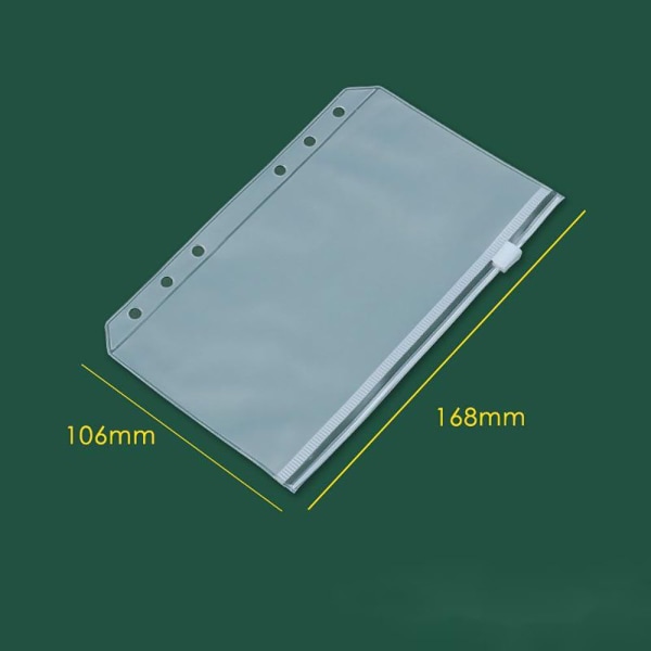 12 A6-lommemapper PVC-mappe med 6 hull glidelåsmappe