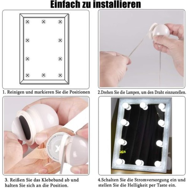 LED-spejllys, 10 dæmpbare make-up-lys, make-up-lys, spejlampe, USB-kabel