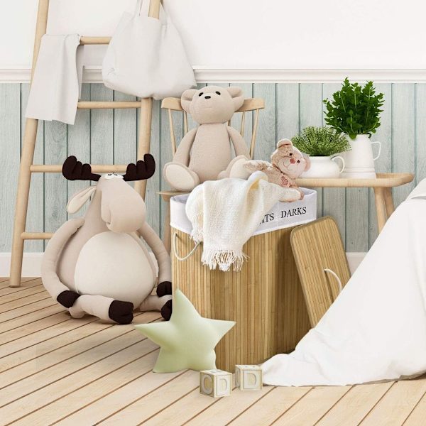 Juskys Bamboo Curly Pyykkikori 2 koossa - Pyykkikori kannella, kahvalla
