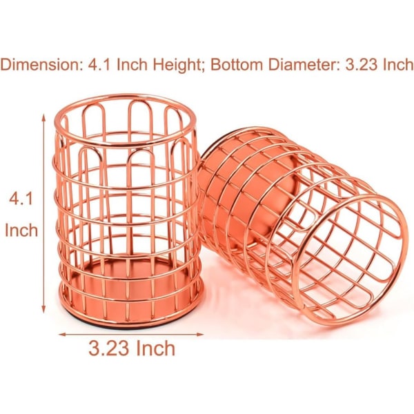 Pen Holder Makeup Brush Organizer - 2 Pack Office Wire Rose Gold