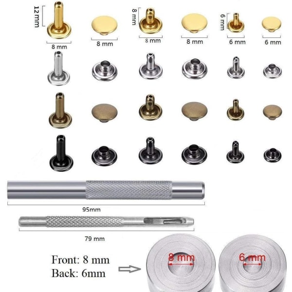 Double Cap Rivet, 300 pieces leather rivets with 3 fastening tools