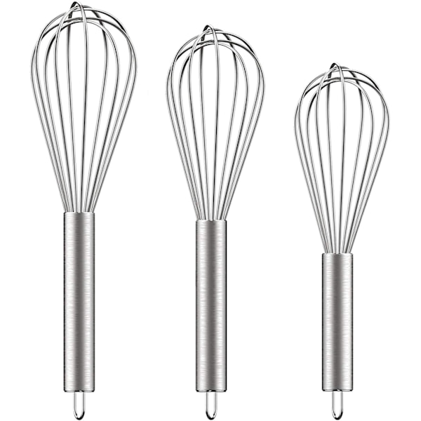 3 stk. rustfrit stålpiskeris 8\"+10\"+12\"\" Metalpiskerisæt Wisk køkkenredskab Køkkenpiskeris til madlavning, blanding, piskning, piskning, omrøring