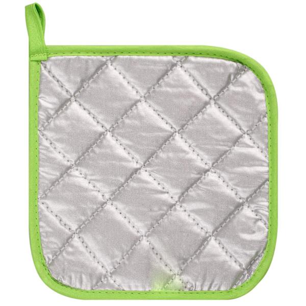 Tykke rene bomullsplassmatter (5 stk grønne 18*18cm), sølv firkantede gryteunderlag, frotté gryteunderlag, varmebestandige og anti-skoldende underlag